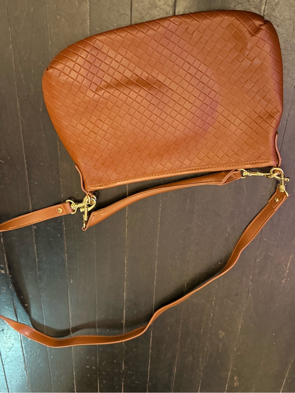 JustFab Woven Tan Shoulder Bag with Gold Hardware